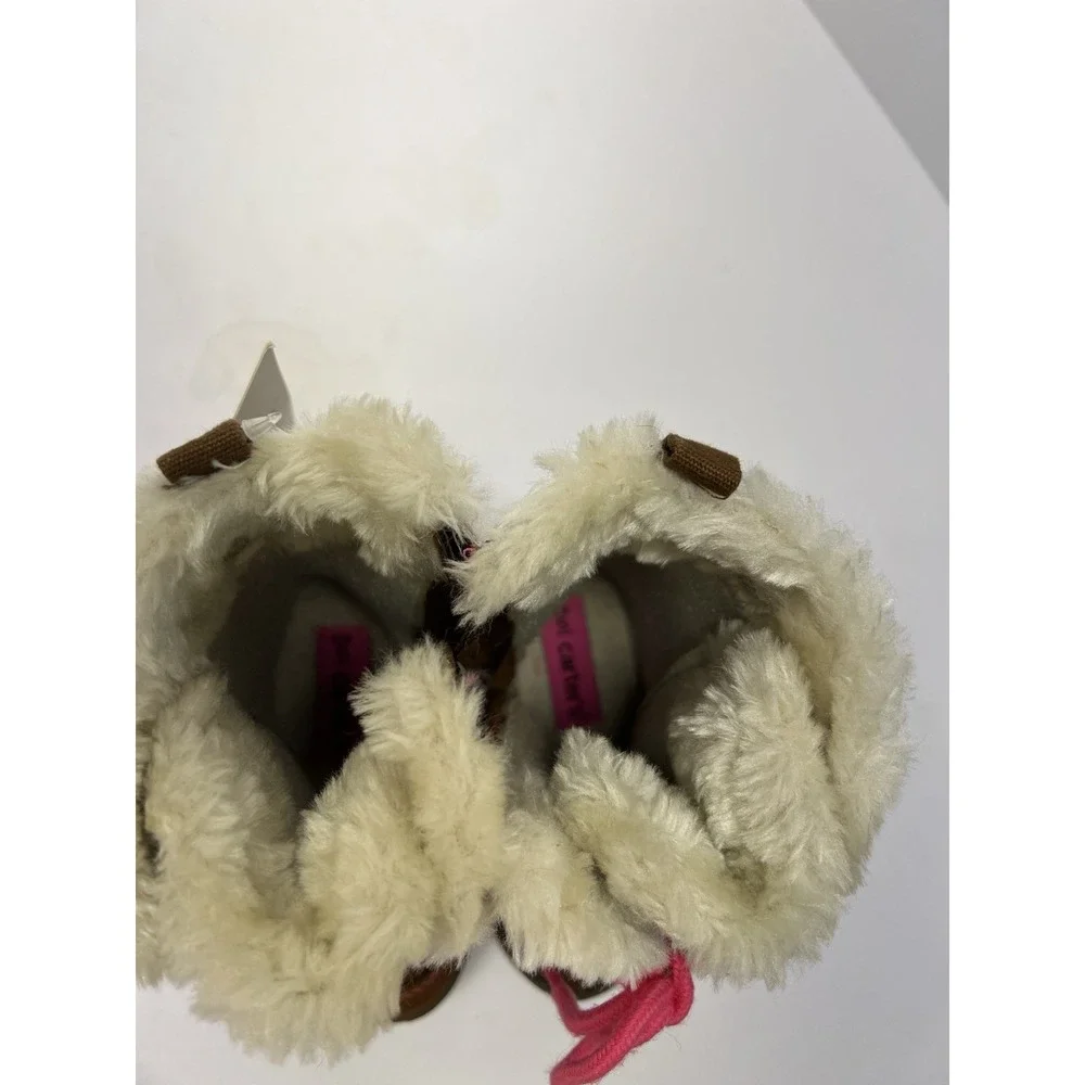 Carter's Lindsay-C Winter Boots Toddler 5 Brown Pink‎ Faux Fur Floral Embroidery